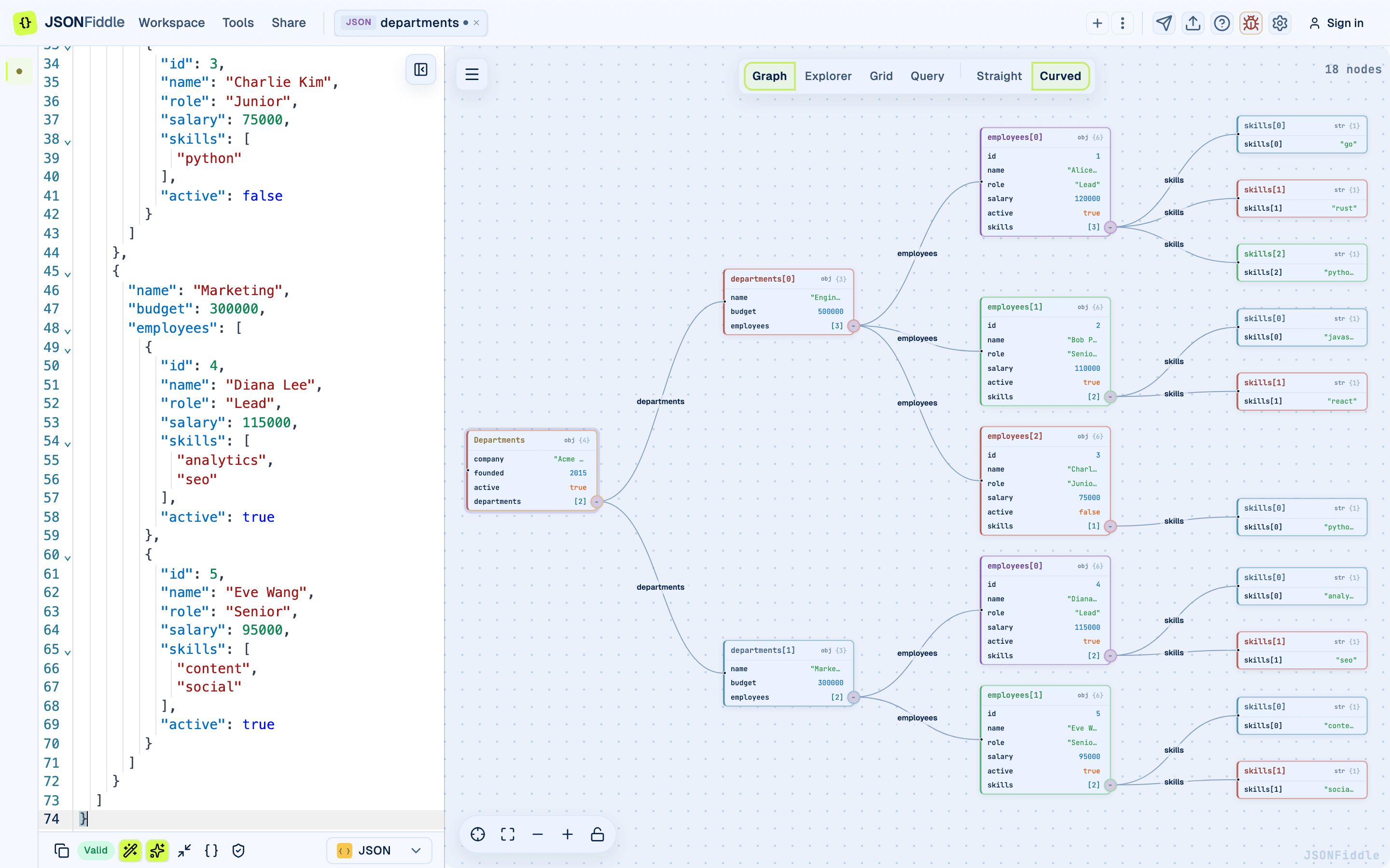 JSONFiddle editor overview