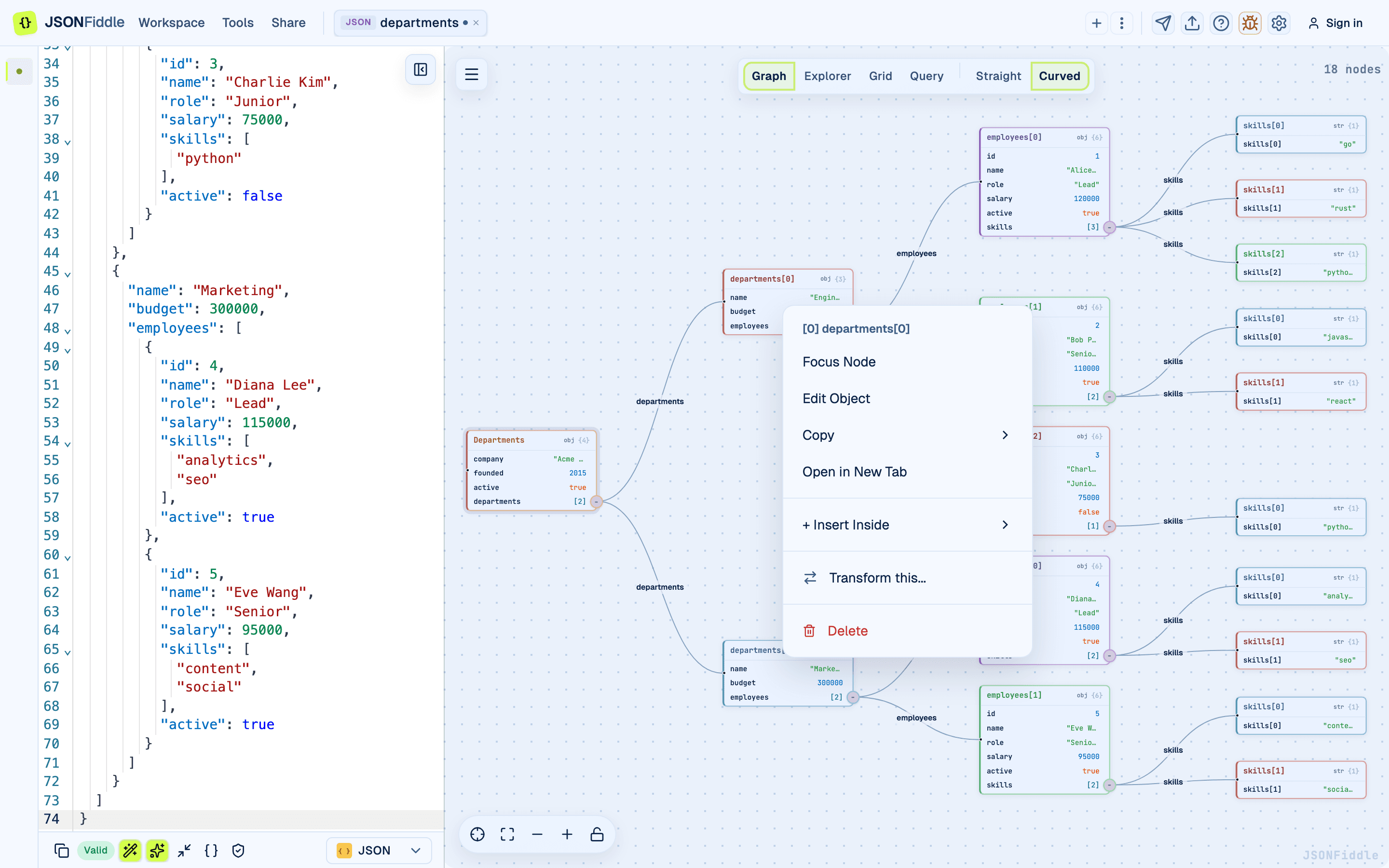 Graph view editing