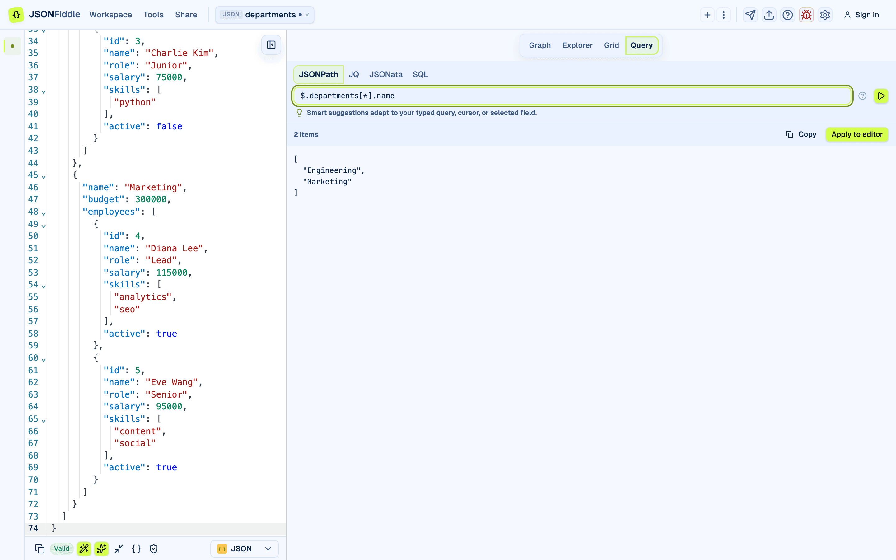 Debugging a query